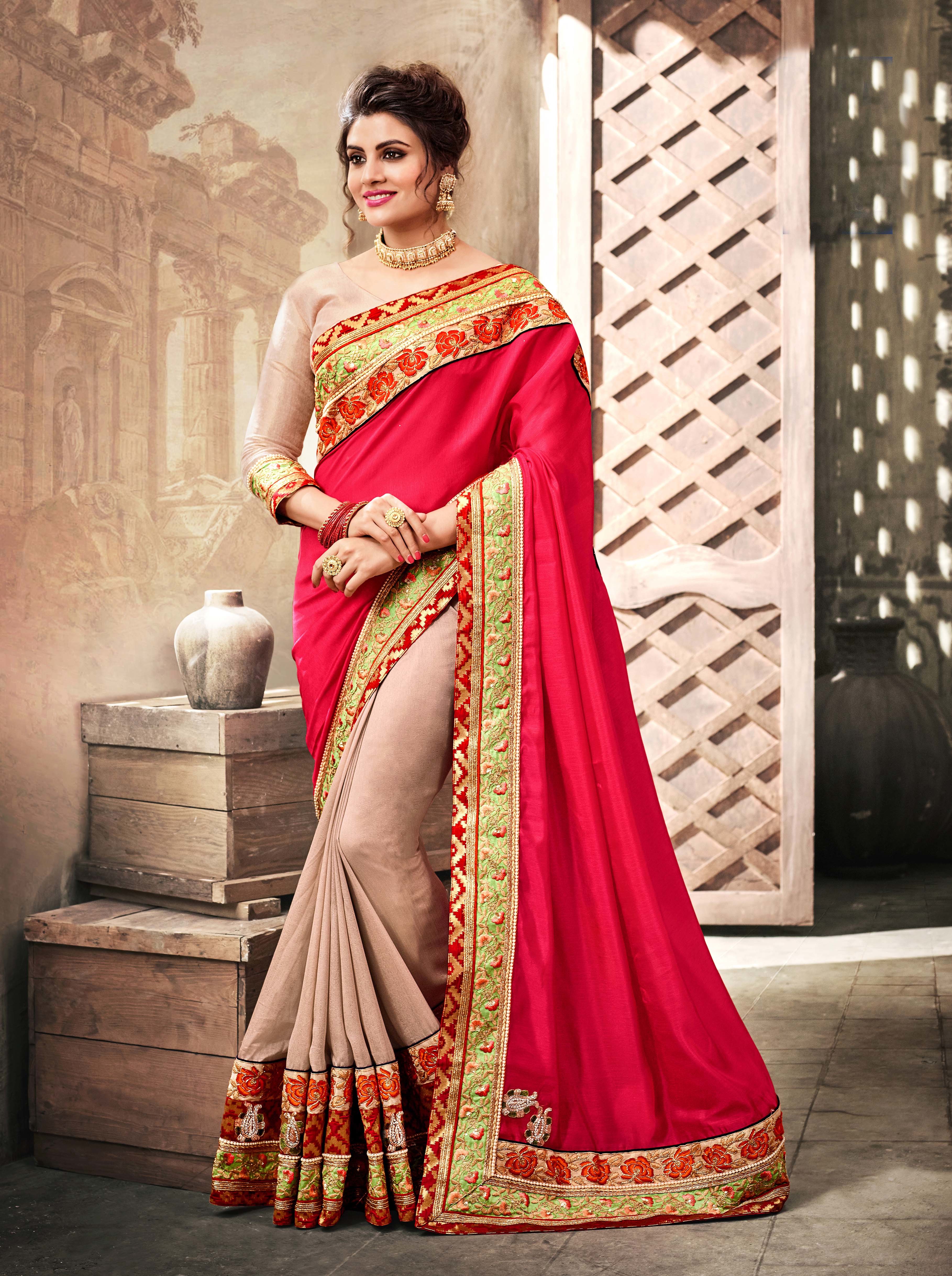 Stone Work Georgette Saree - Georgette Material, Embroidered Pattern, Multi-season Wear | Traditional Indian Dress With Blouse