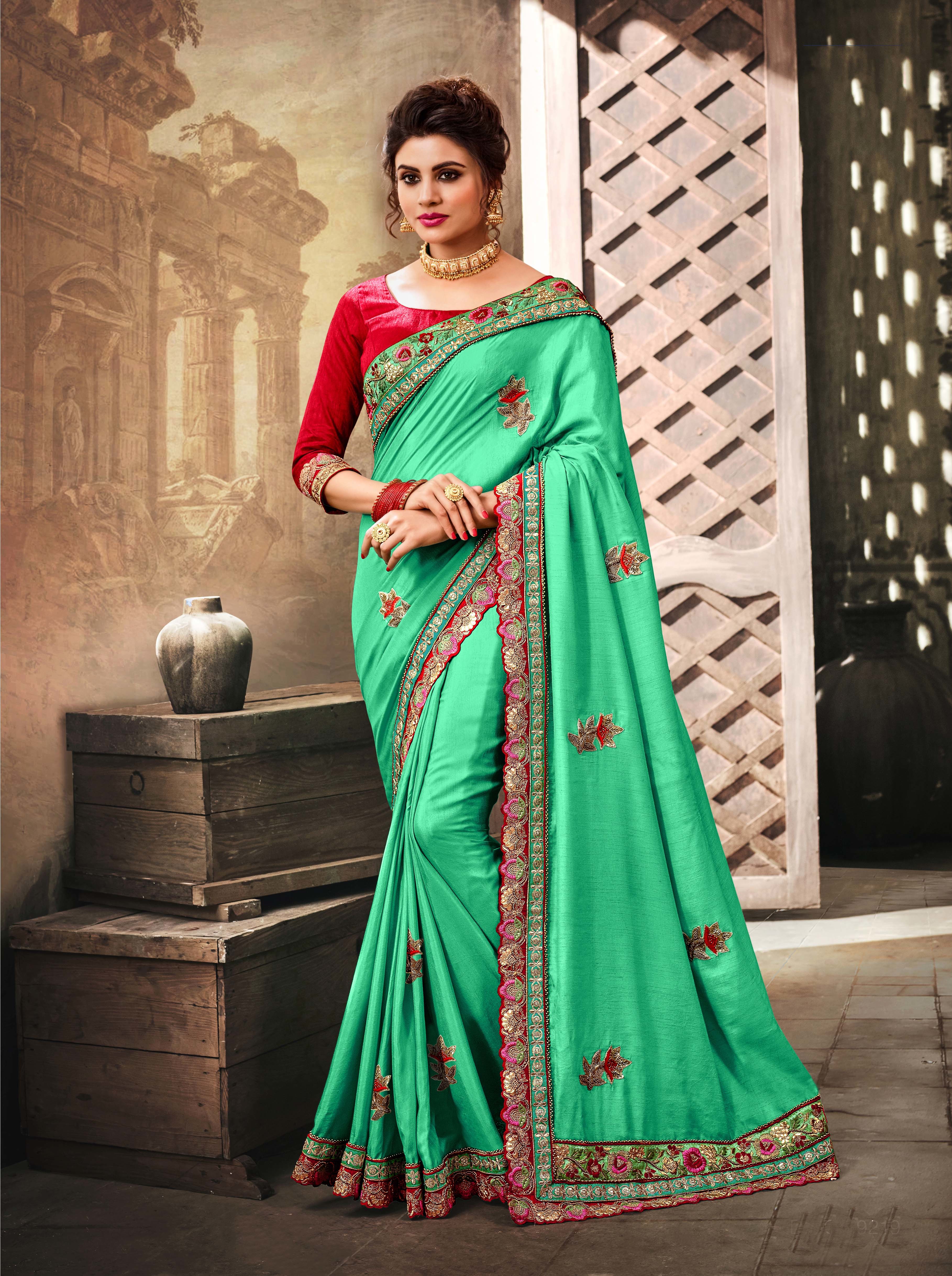Stone Work Georgette Saree - Georgette Material, Embroidered Pattern, Multi-season Wear | Traditional Indian Dress With Blouse