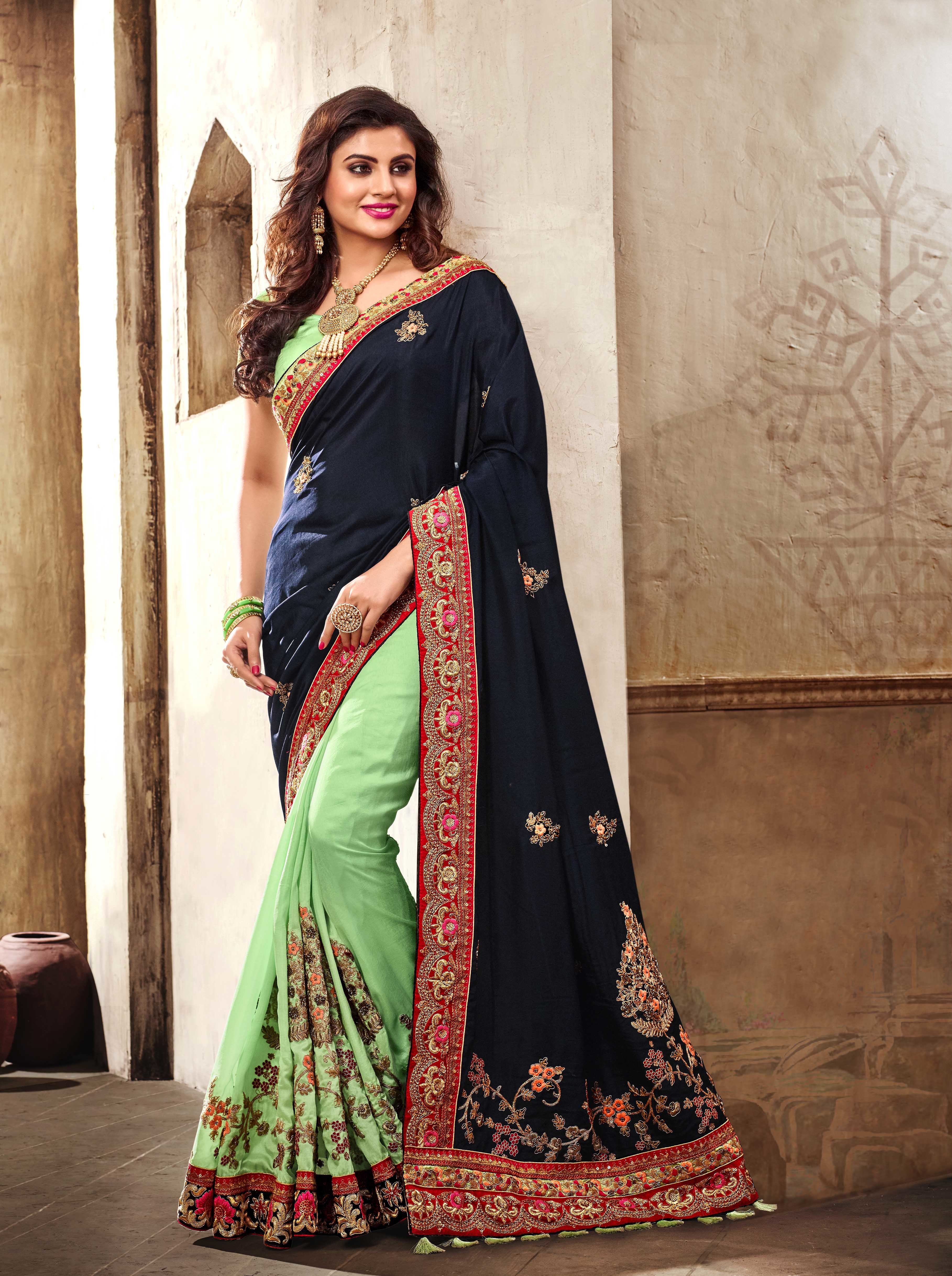 Stone Work Georgette Saree - Georgette Material, Embroidered Pattern, Multi-season Wear | Traditional Indian Dress With Blouse