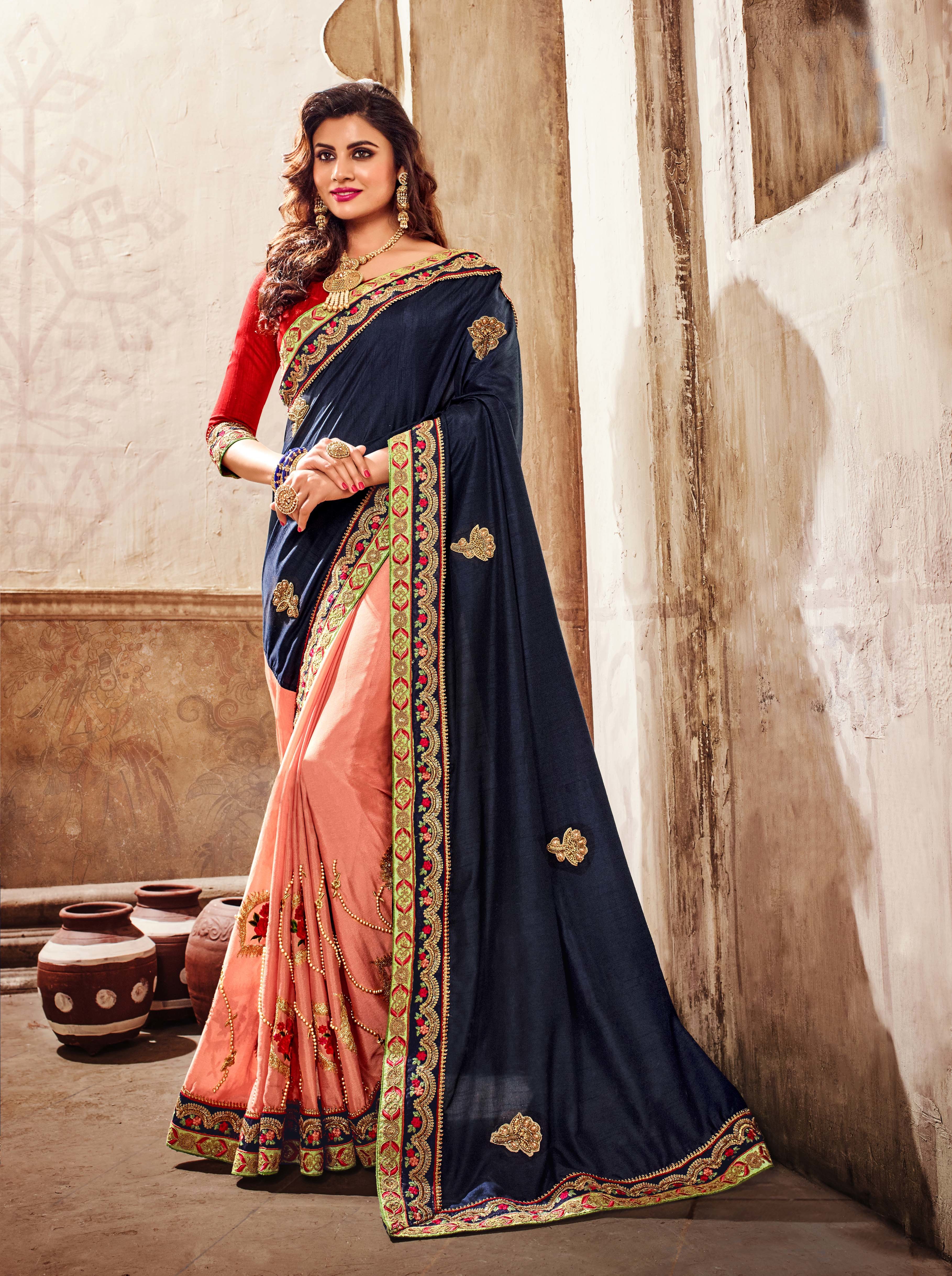 Designer Fancy Georgette Saree - Embroidered Stone Work, Custom Size For All Ages, Elegant Ethnic Wear
