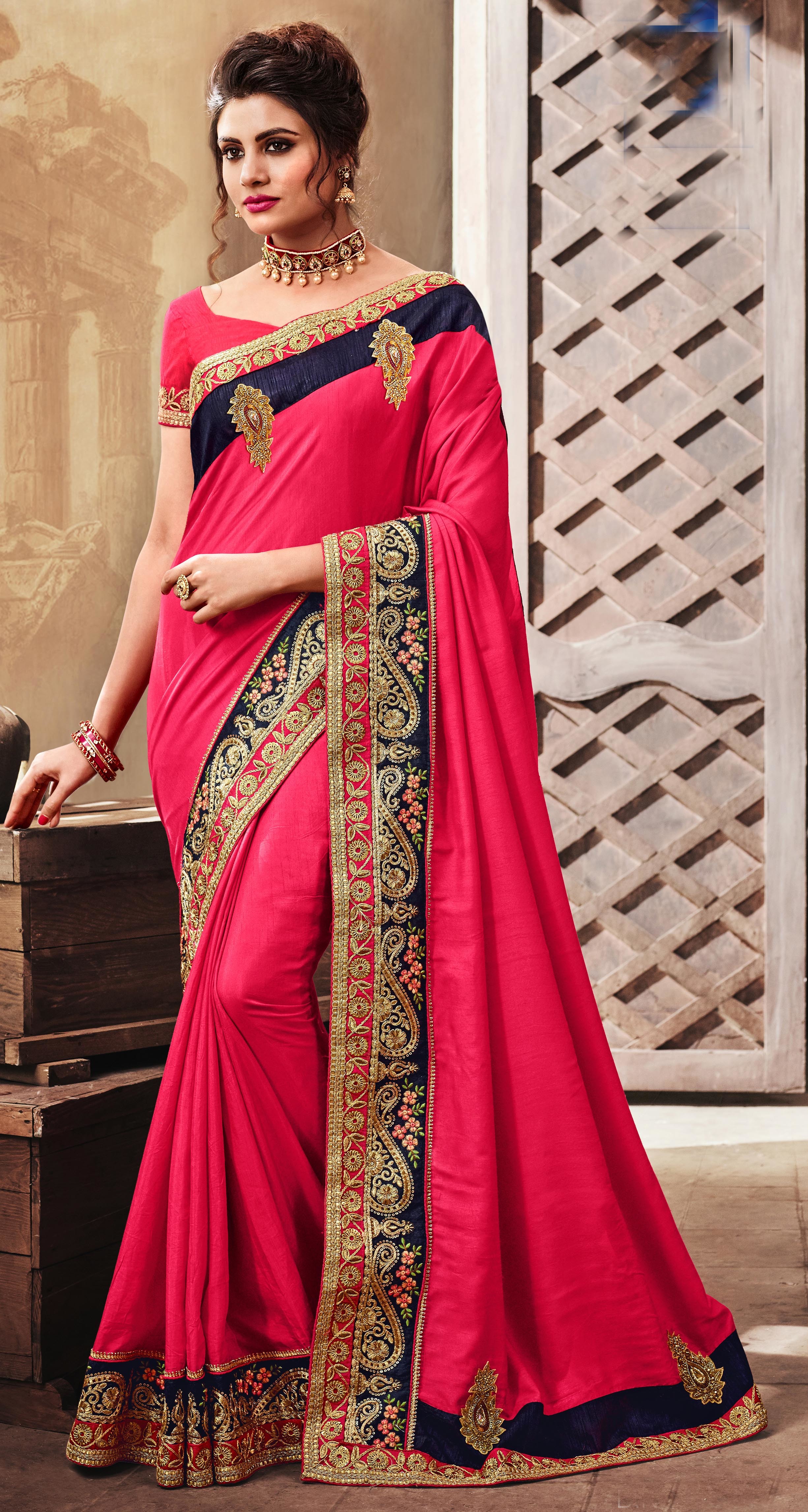 Designer Fancy Georgette Saree - Embroidered Stone Work, Custom Size For All Ages, Elegant Ethnic Wear