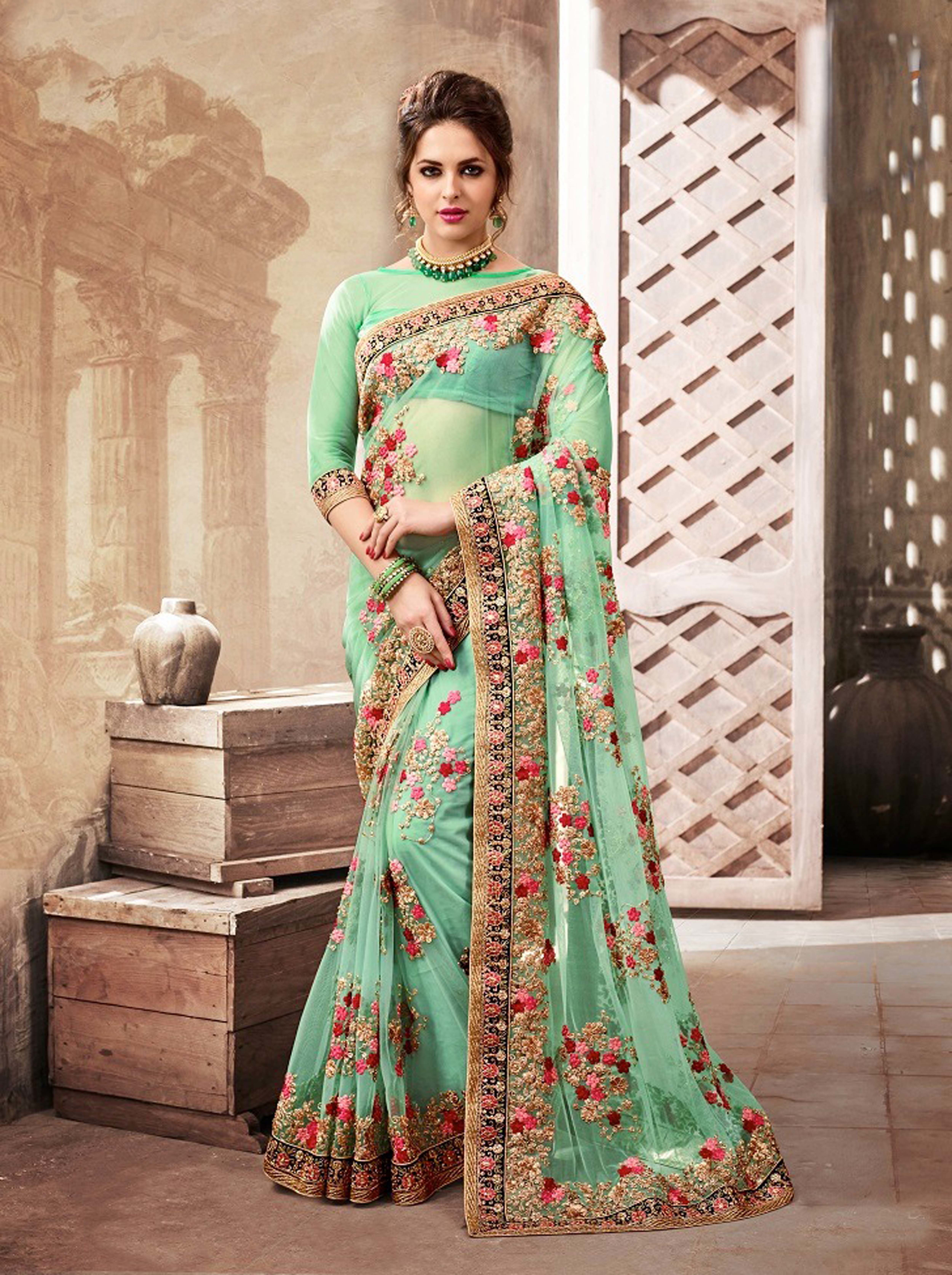 Designer Fancy Georgette Saree - Embroidered Stone Work, Custom Size For All Ages, Elegant Ethnic Wear