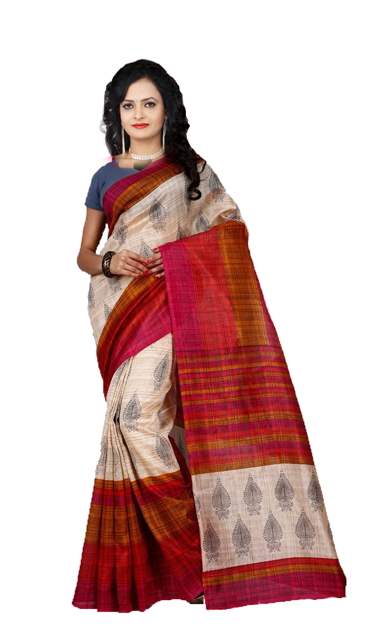 Fancy Silk Saree - Silk Material, 5.5 Mtr Length, 0.8 Mtr Blouse Length, Red, Yellow, Brown, Orange, Green | Printed Pattern, Art Silk Fabric, Suitable For All Seasons