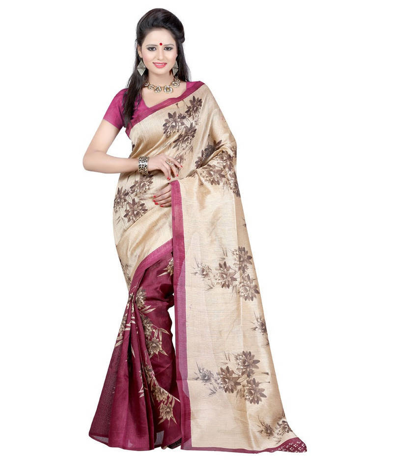 Fancy Silk Saree - Silk Material, 5.5 Mtr Length, 0.8 Mtr Blouse Length, Red, Yellow, Brown, Orange, Green | Printed Pattern, Art Silk Fabric, Suitable For All Seasons