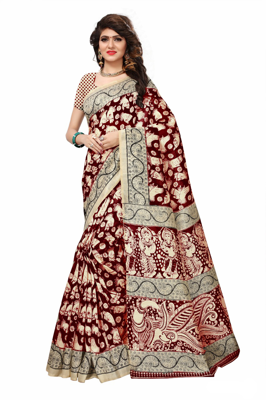 Red Attractive Designer Bhagalpuri Printed Saree