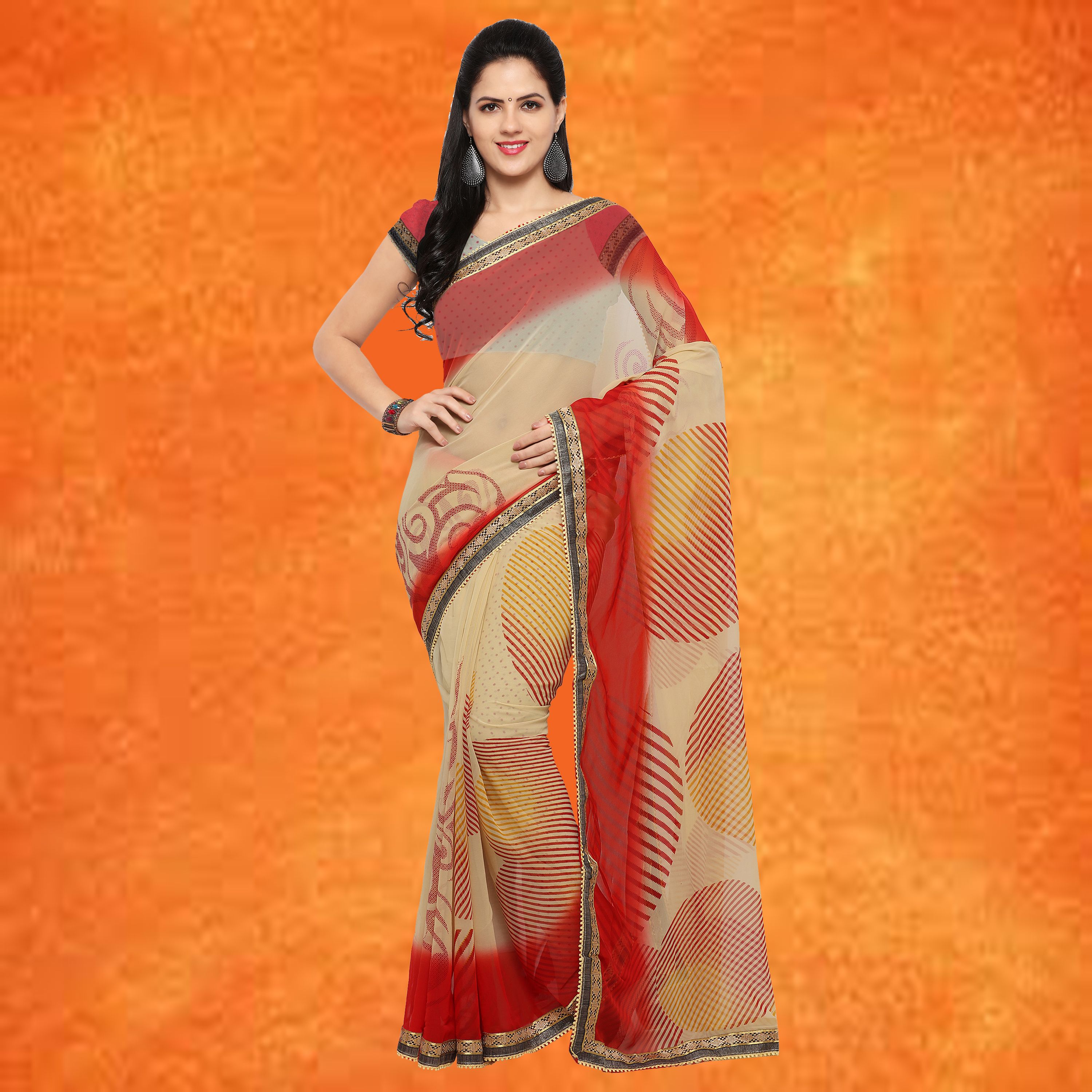 Gray And White Georgette Printed Saree