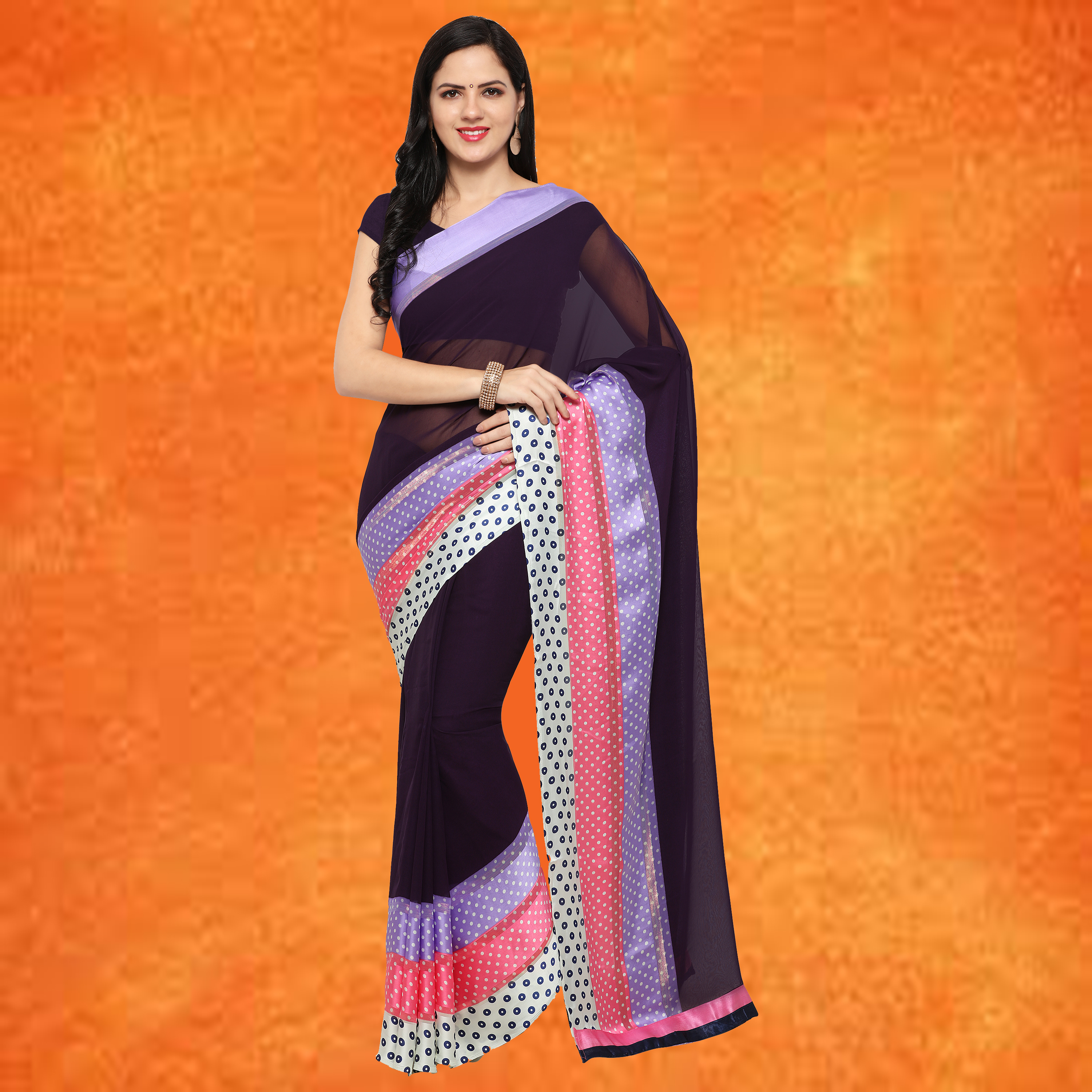 Gray And White Georgette Printed Saree