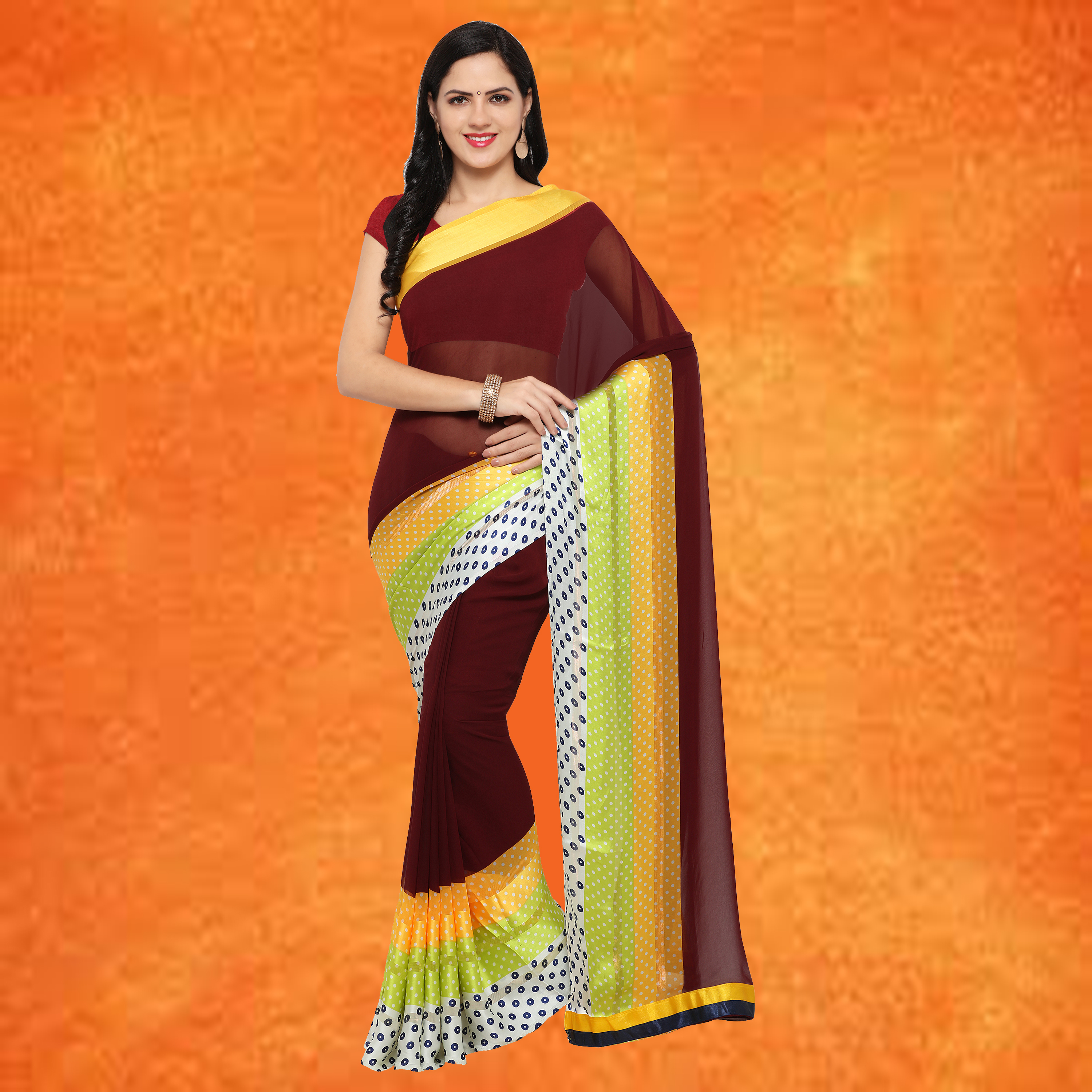 Gray And White Georgette Printed Saree