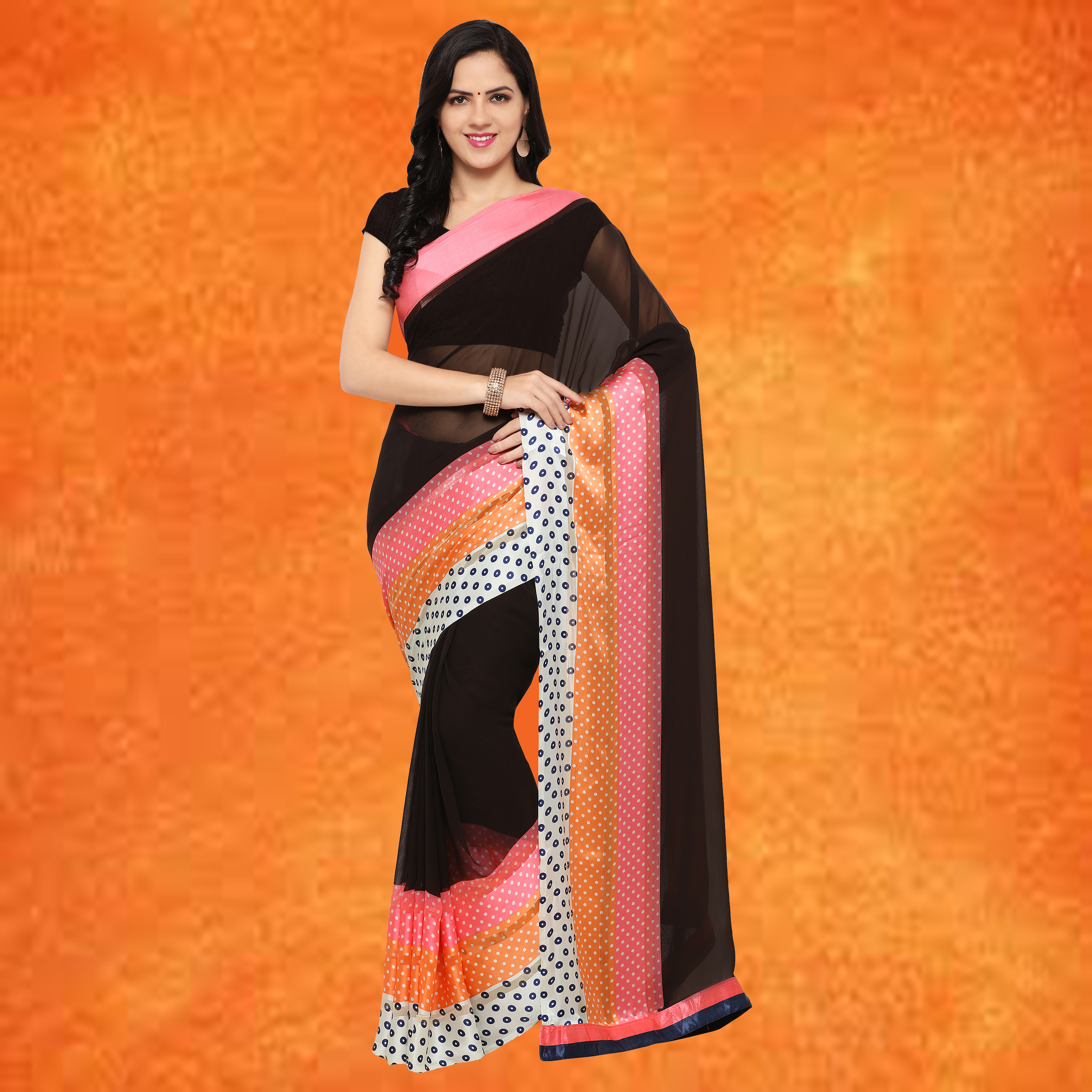 Gray And White Georgette Printed Saree