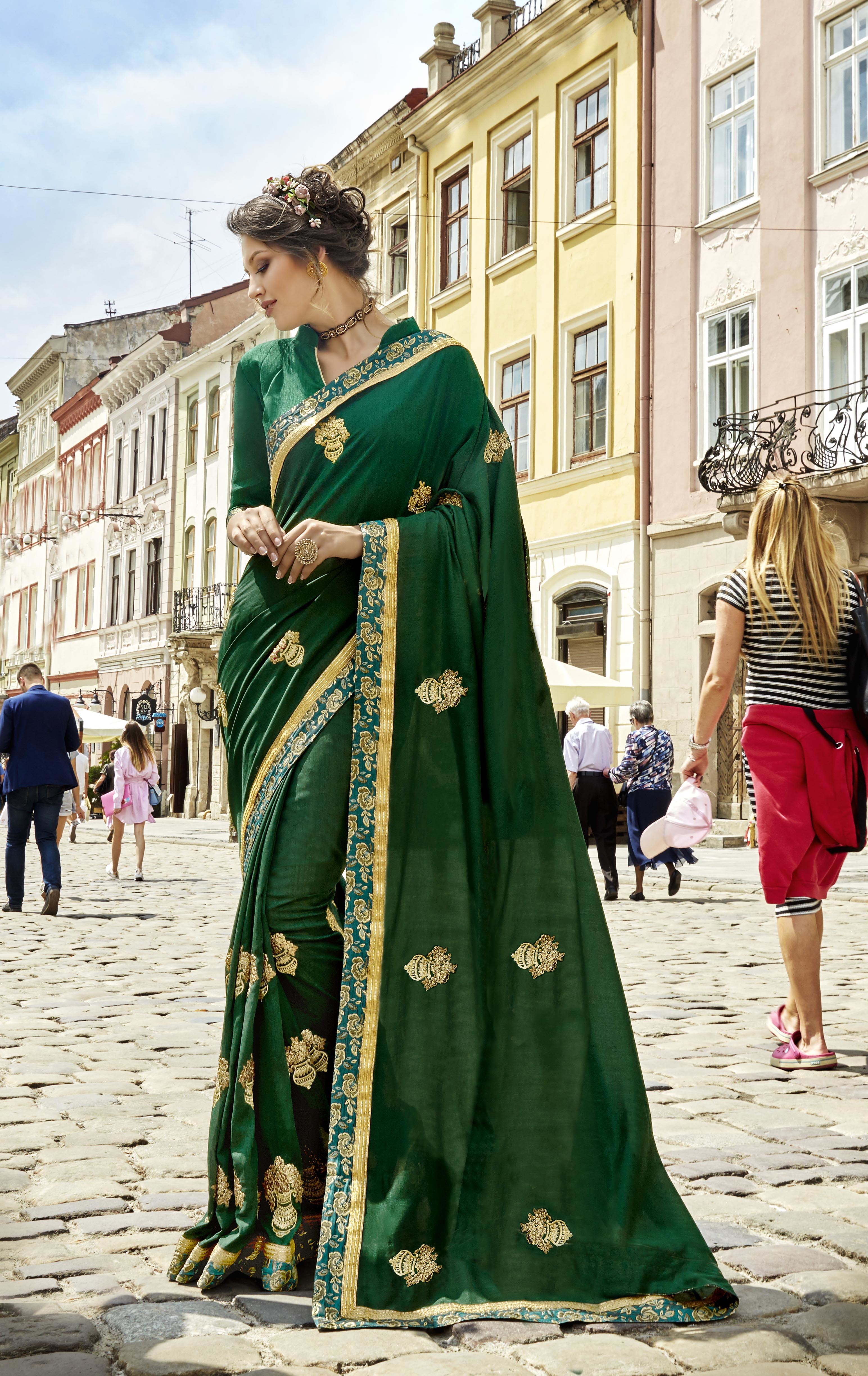 Designer Fancy Georgette Saree - Custom Fit, Embroidered Work | Indian Ethnic Wear, Georgette Fabric