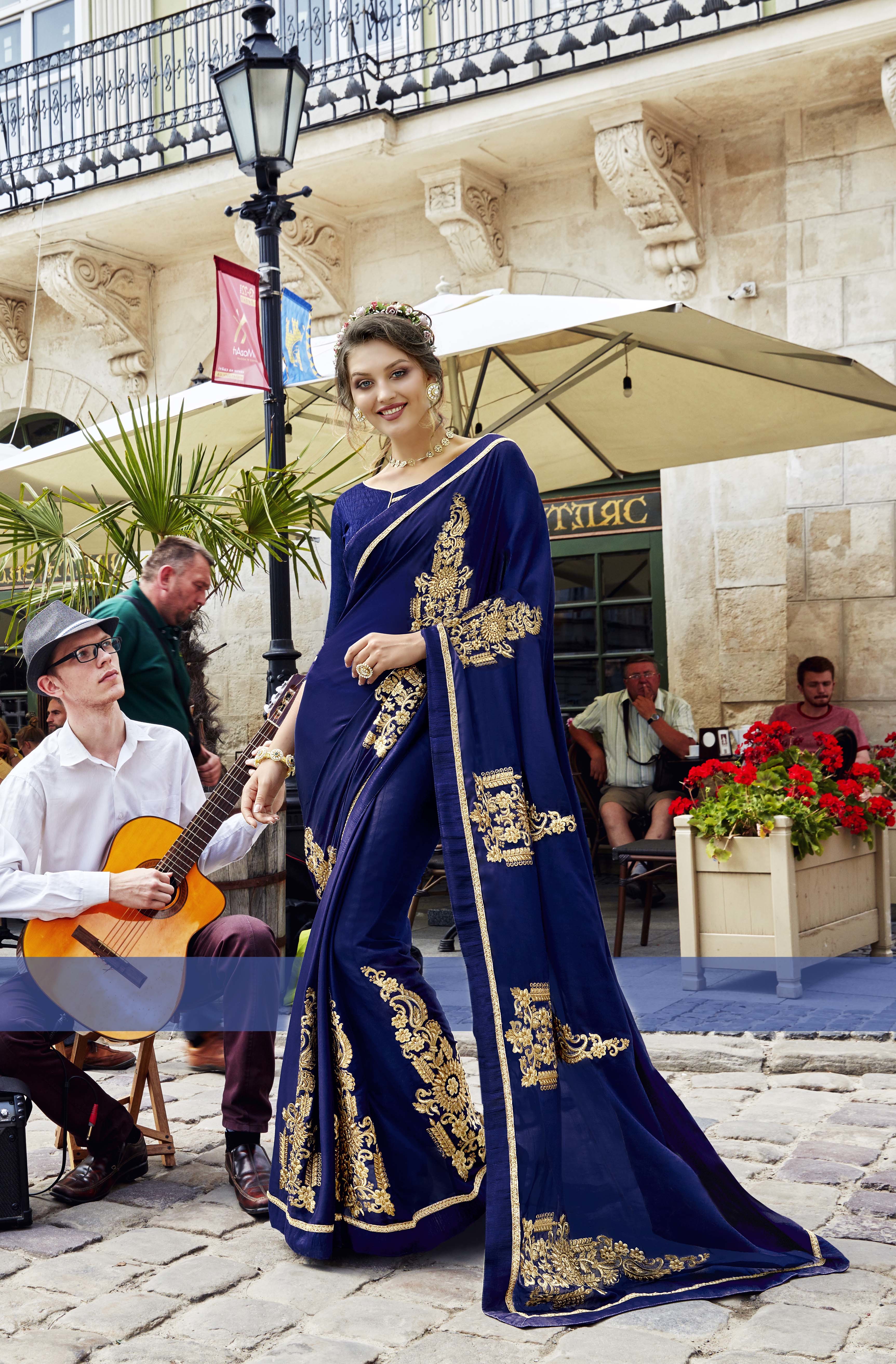 Designer Fancy Georgette Saree - Custom Fit, Embroidered Work | Indian Ethnic Wear, Georgette Fabric