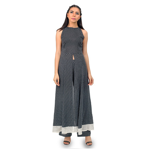 Black Printed Slit Maxi Tunic