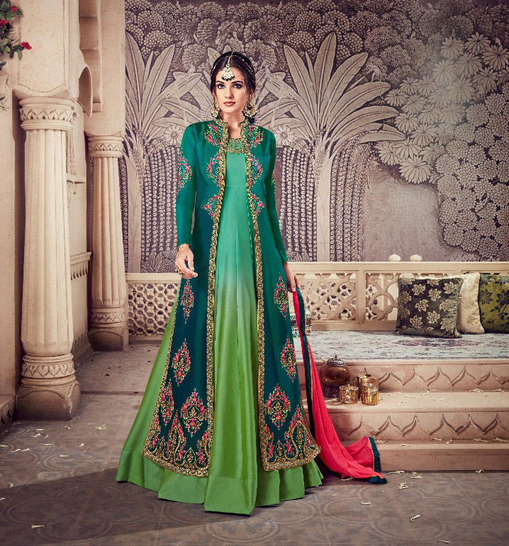 Multicolour Partywear Embroidered Georgette Salwar Suit