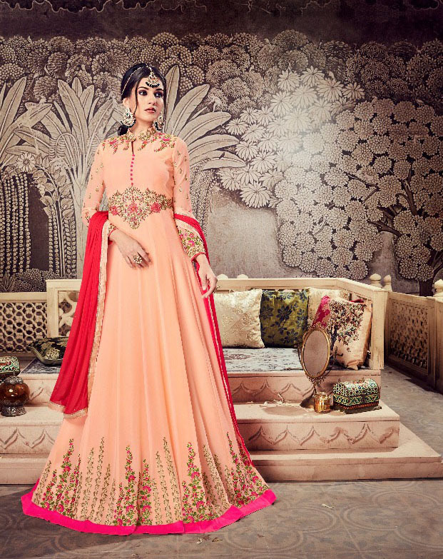 Multicolour Partywear Embroidered Georgette Salwar Suit