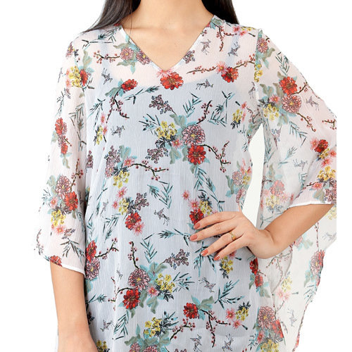 White Multiprinted Sheer Tunic