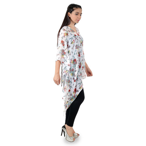 White Multiprinted Sheer Tunic