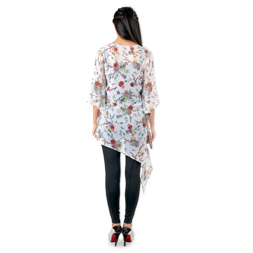 White Multiprinted Sheer Tunic