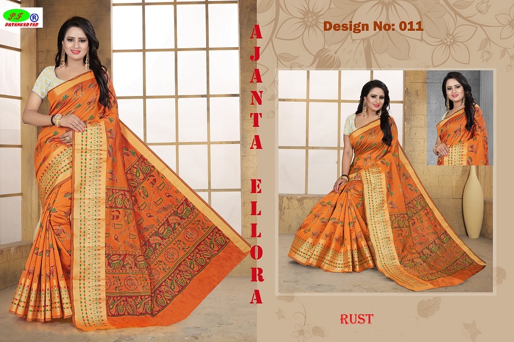 Fancy Silk Saree - 5.5 Mtr Length, 0.8 Mtr Blouse | Art Silk, Printed Pattern, Available In Black, Green, Orange, Blue, Pink, Yellow, Purple, Red