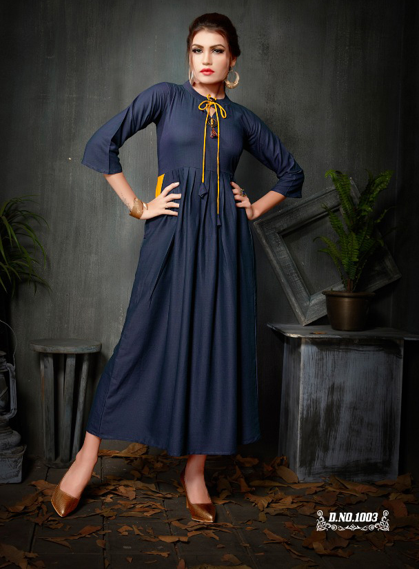 Designer Long Rayon Gown Kurta Size: Extra Large