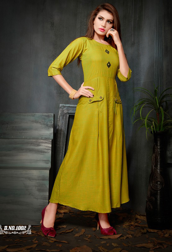 Designer Long Rayon Gown Kurta Size: Extra Large