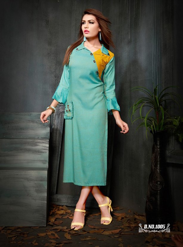 Designer Long Rayon Gown Kurta Size: Extra Large