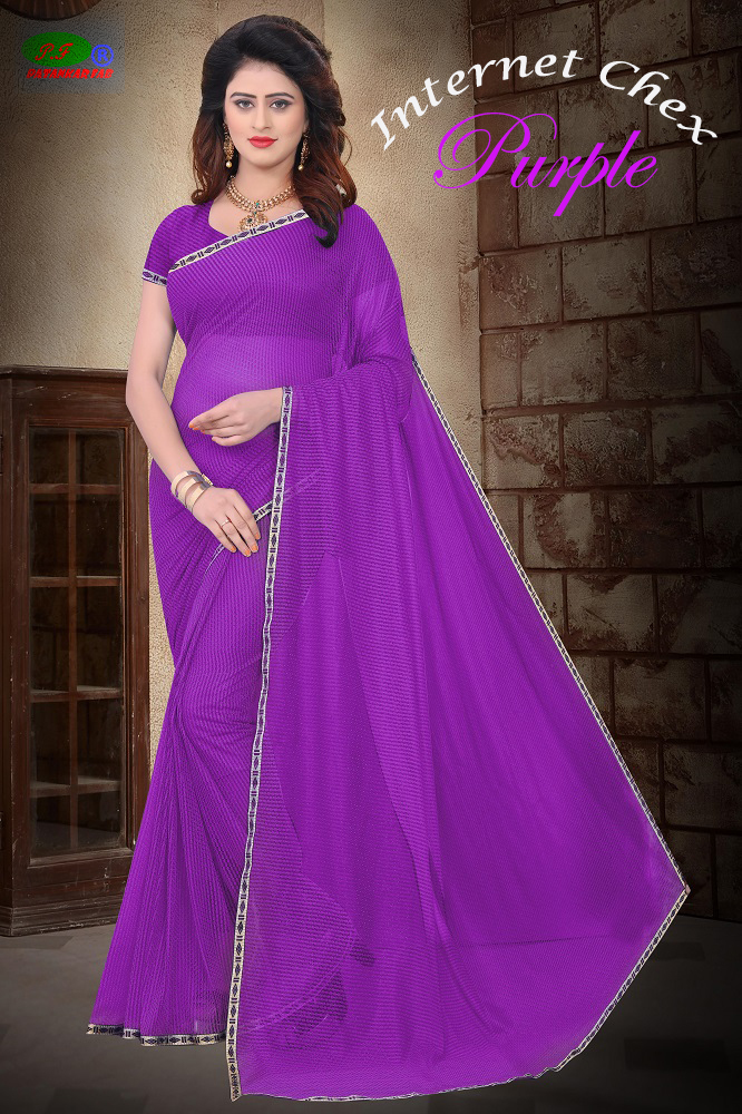 Fancy Polyster Saree With Lace - Cotton Silk, 5.5 Mtr Length, 0.8 Mtr Blouse, Colors: Blue, Pink, Black, Purple, Red, Green | Printed Pattern, Suitable For Rainy, Spring, Summer, Winter