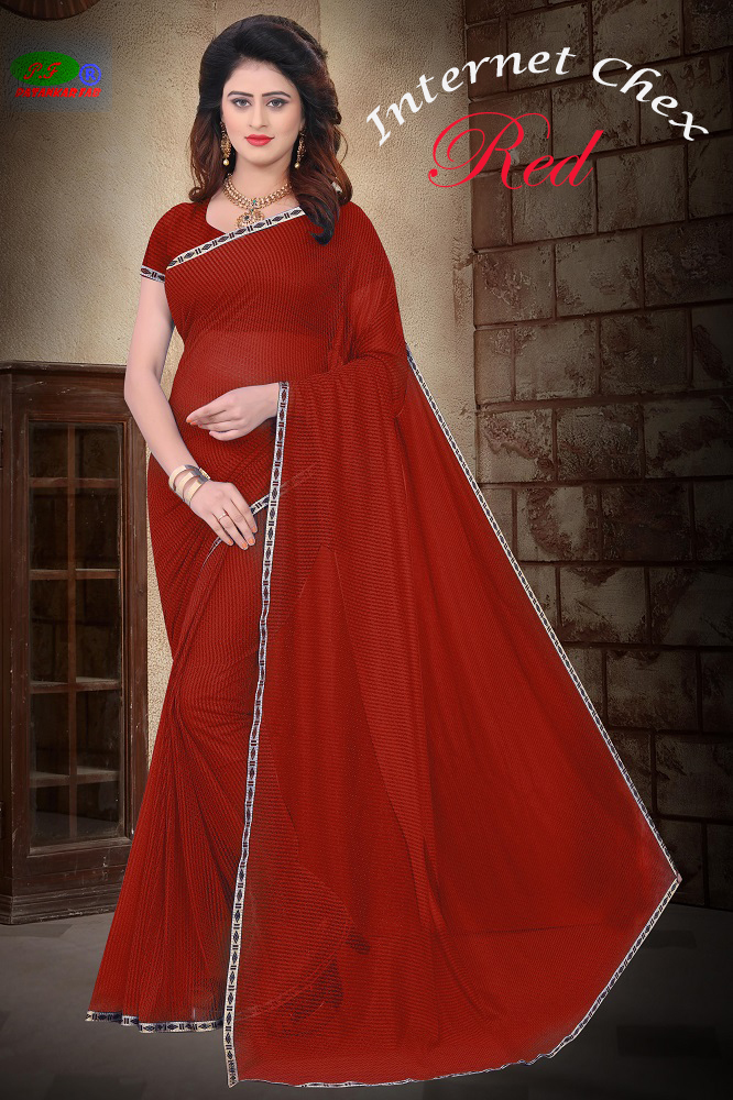 Fancy Polyster Saree With Lace - Cotton Silk, 5.5 Mtr Length, 0.8 Mtr Blouse, Colors: Blue, Pink, Black, Purple, Red, Green | Printed Pattern, Suitable For Rainy, Spring, Summer, Winter