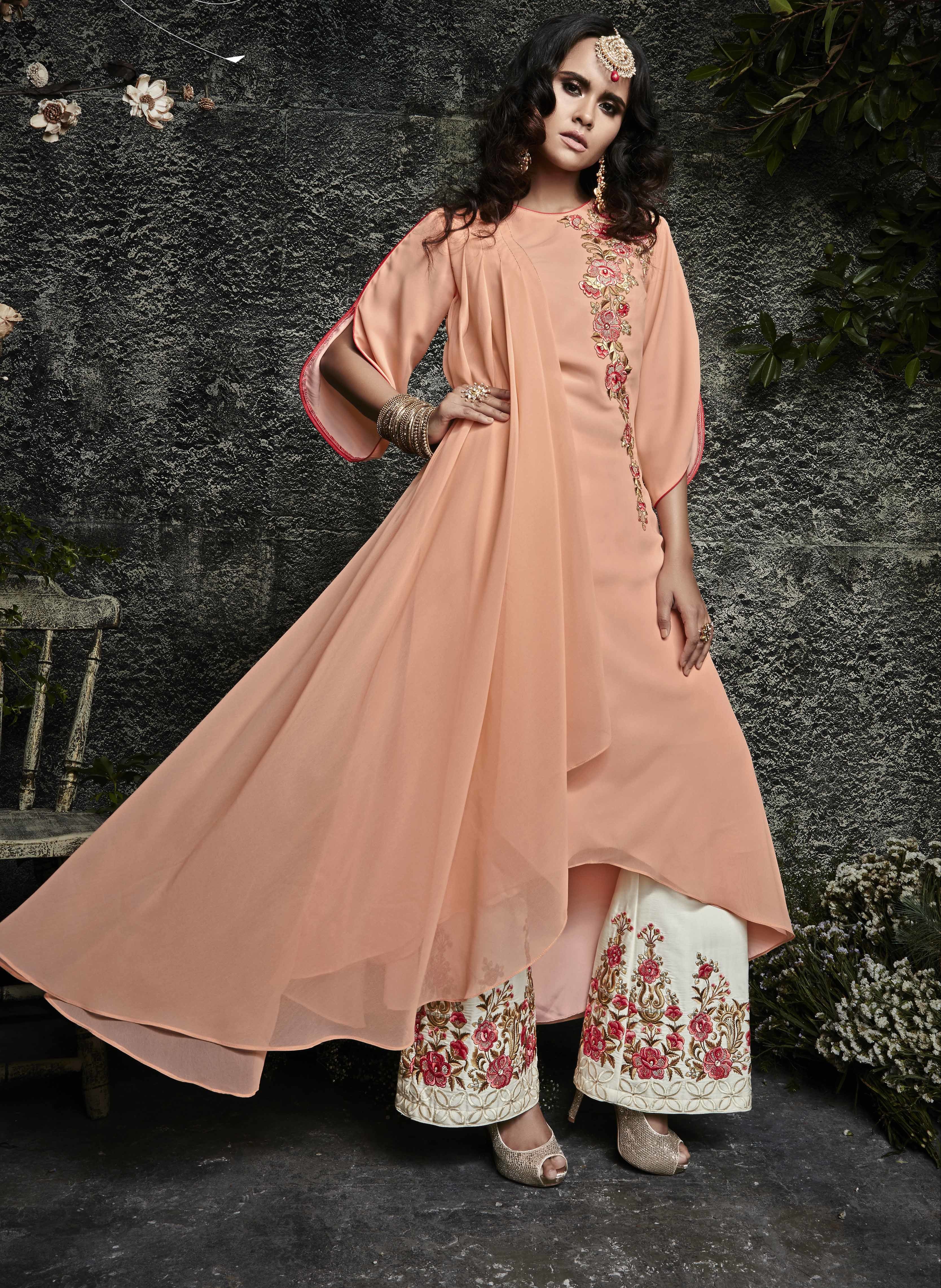 Straight-cut Salwar Suit - Georgette Silk, Santoon Inner/bottom, Embroidered Pattern , Sleeveless Style, Naznin Dupatta