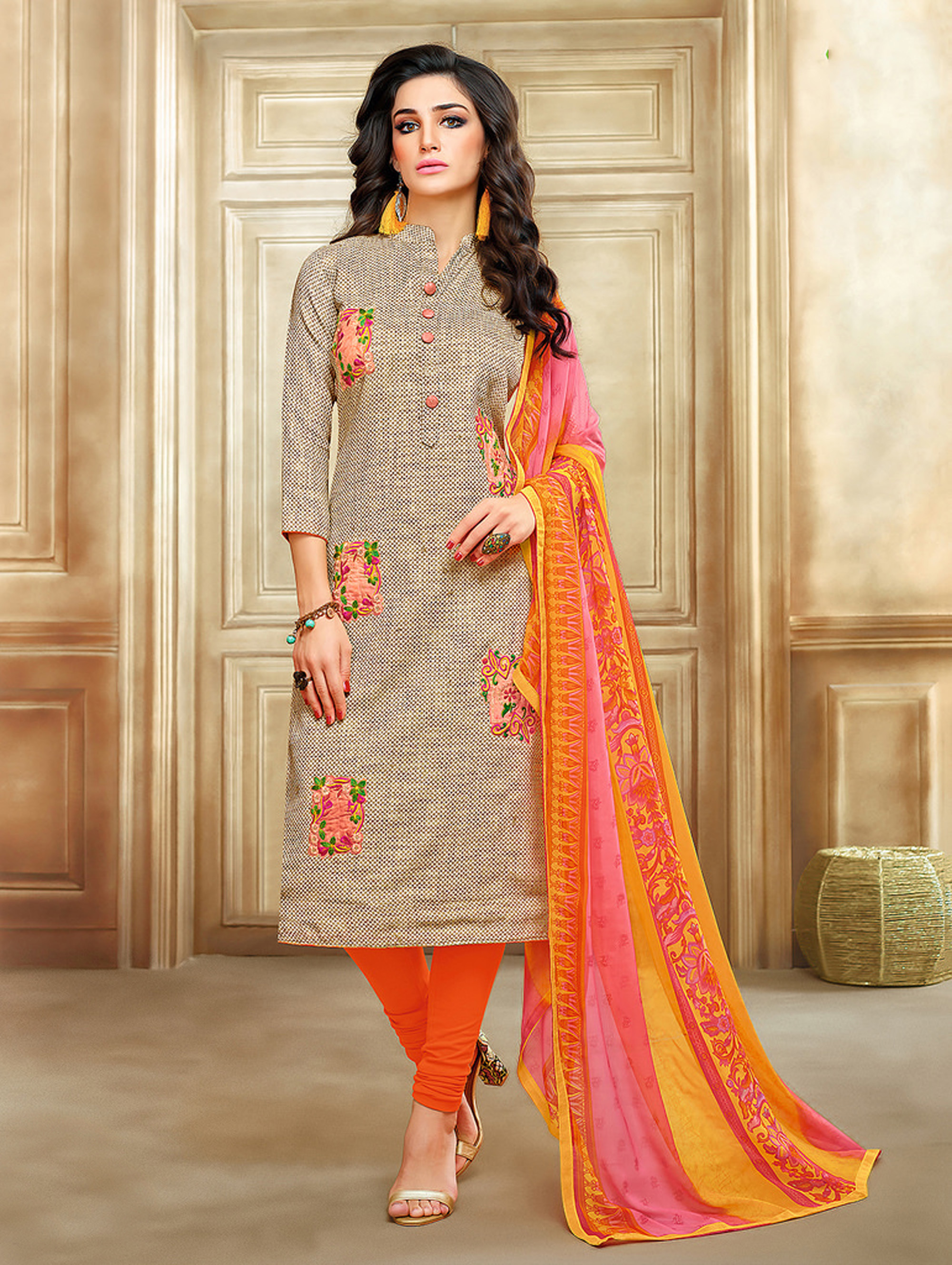 Designer Straight Cut Suit - Chanderi Cotton Top Cotton Bottom Chiffon Dupatta | Embroidered Pattern Ethnic Indian Wear Suitable For All Seasons