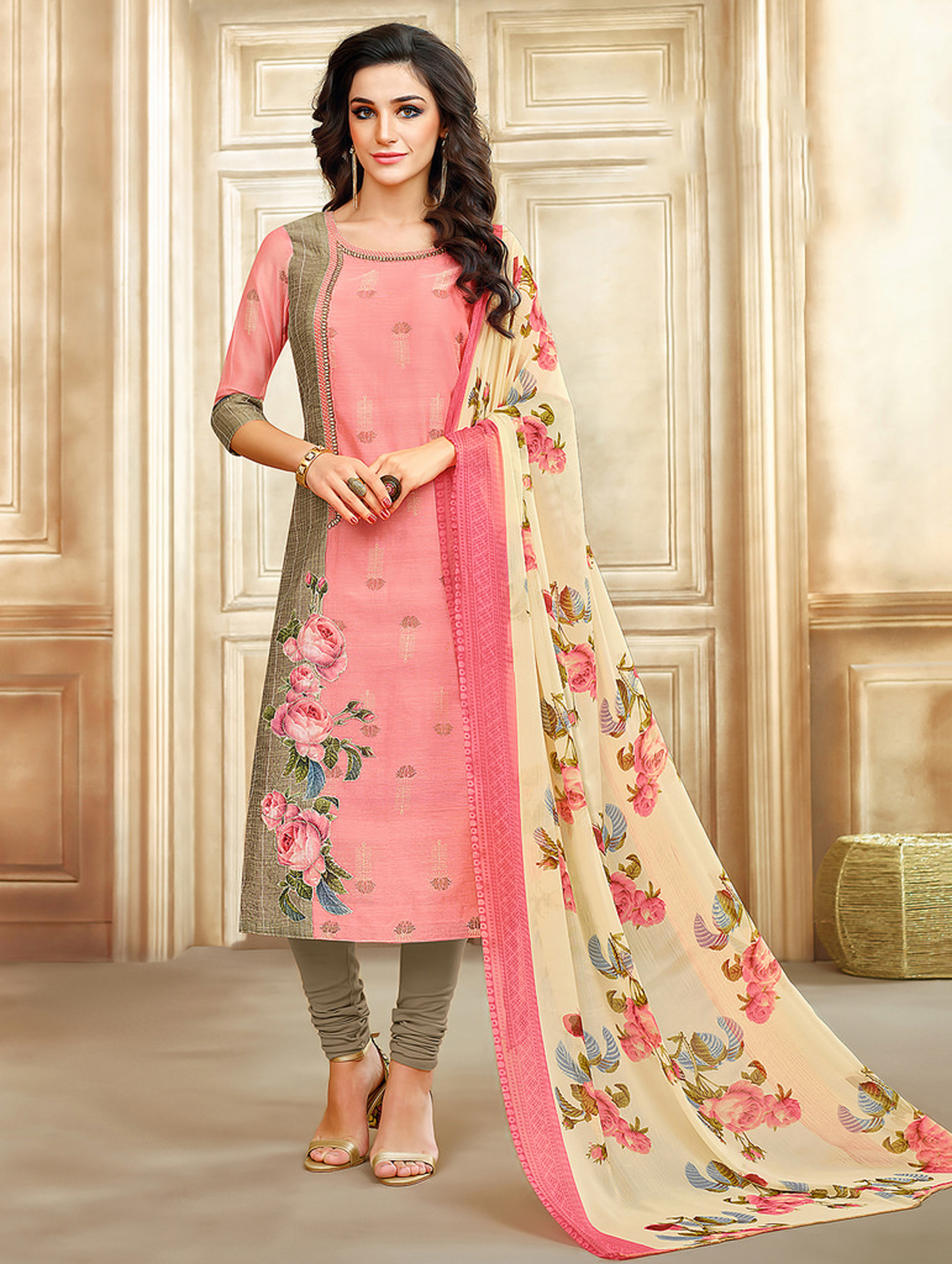 Designer Straight Cut Suit - Chanderi Cotton Top Cotton Bottom Chiffon Dupatta | Embroidered Pattern Ethnic Indian Wear Suitable For All Seasons