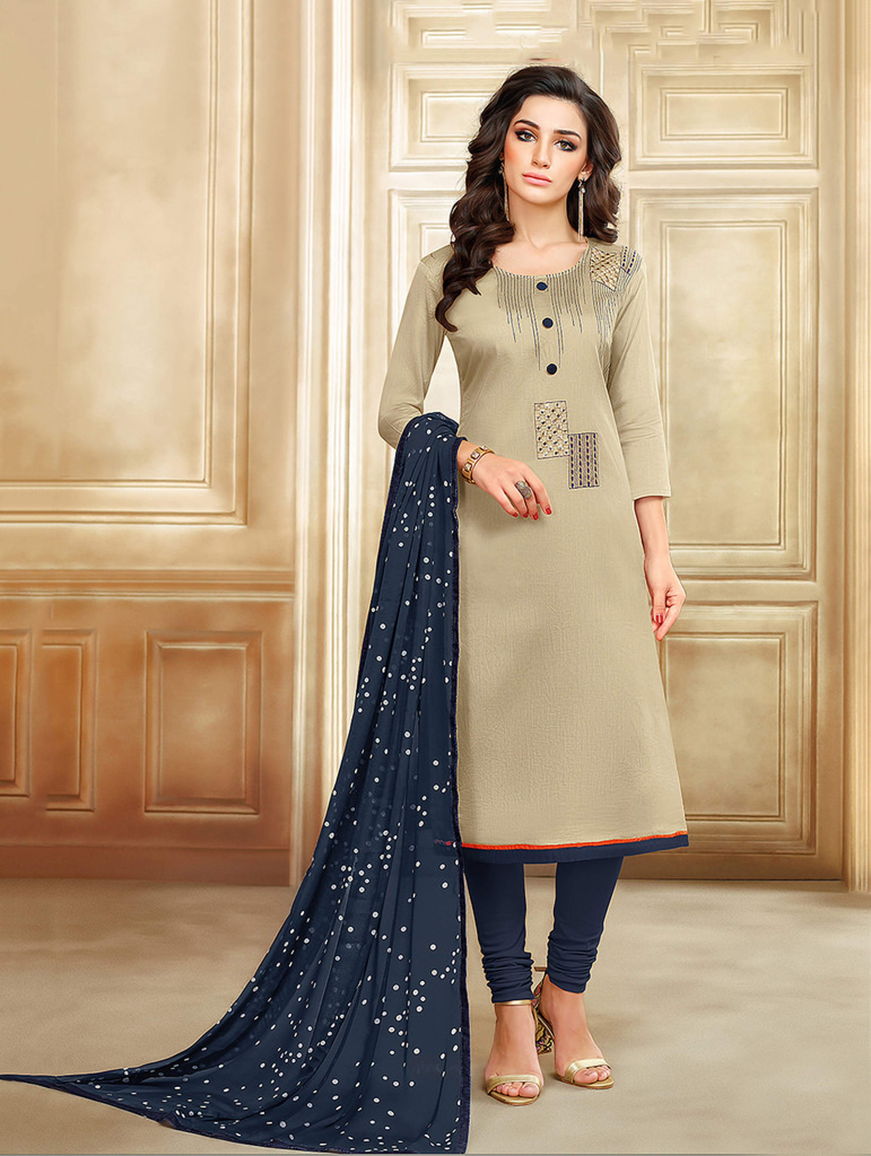 Designer Straight Cut Suit - Chanderi Cotton Top Cotton Bottom Chiffon Dupatta | Embroidered Pattern Ethnic Indian Wear Suitable For All Seasons