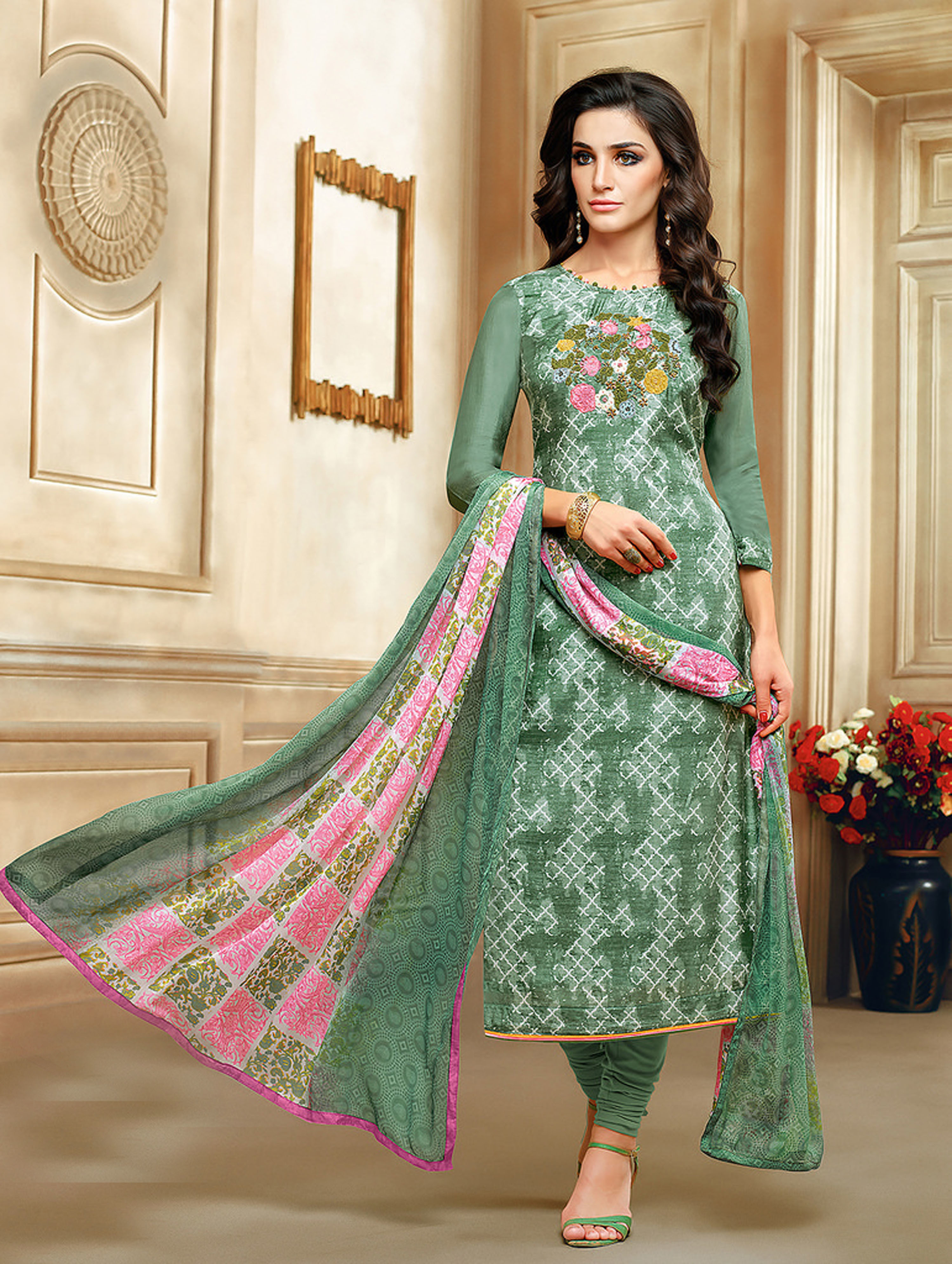Designer Straight Cut Suit - Chanderi Cotton Top Cotton Bottom Chiffon Dupatta | Embroidered Pattern Ethnic Indian Wear Suitable For All Seasons