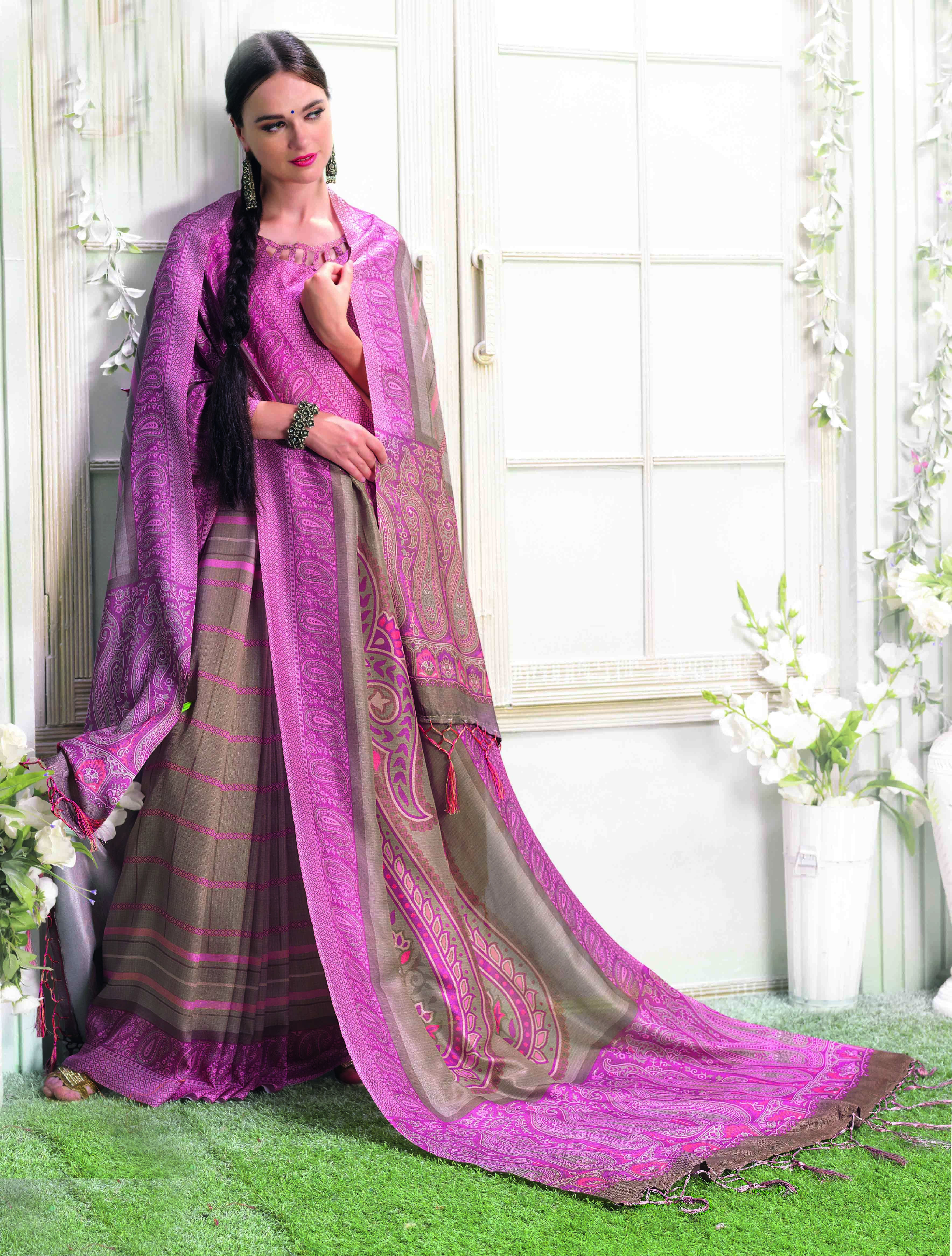 Pashmina Silk Saree - Customized Size, Jacquard Printed Work | Designer Ethnic Wear With Elegant Silk Blouse