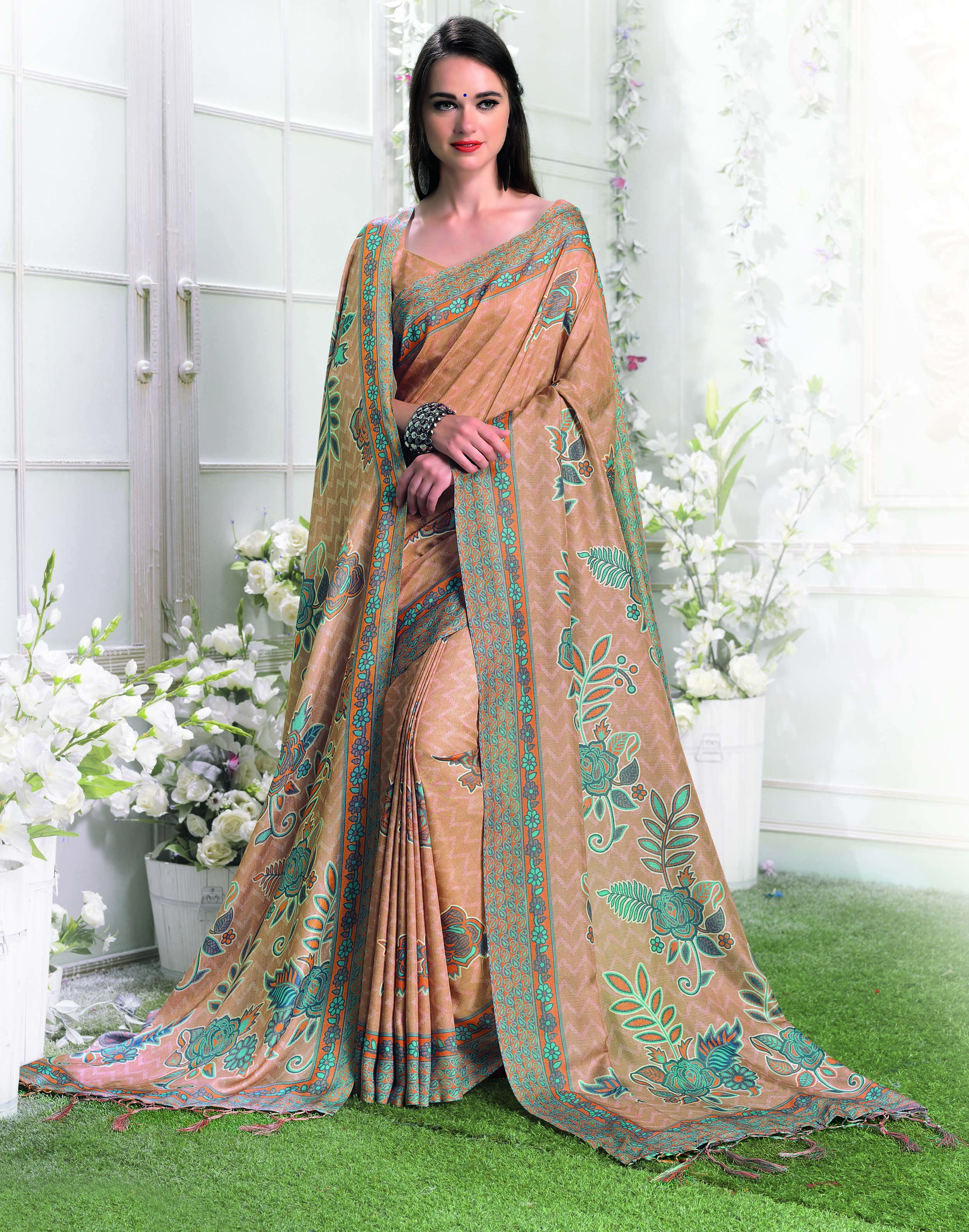 Pashmina Silk Saree - Customized Size, Jacquard Printed Work | Designer Ethnic Wear With Elegant Silk Blouse