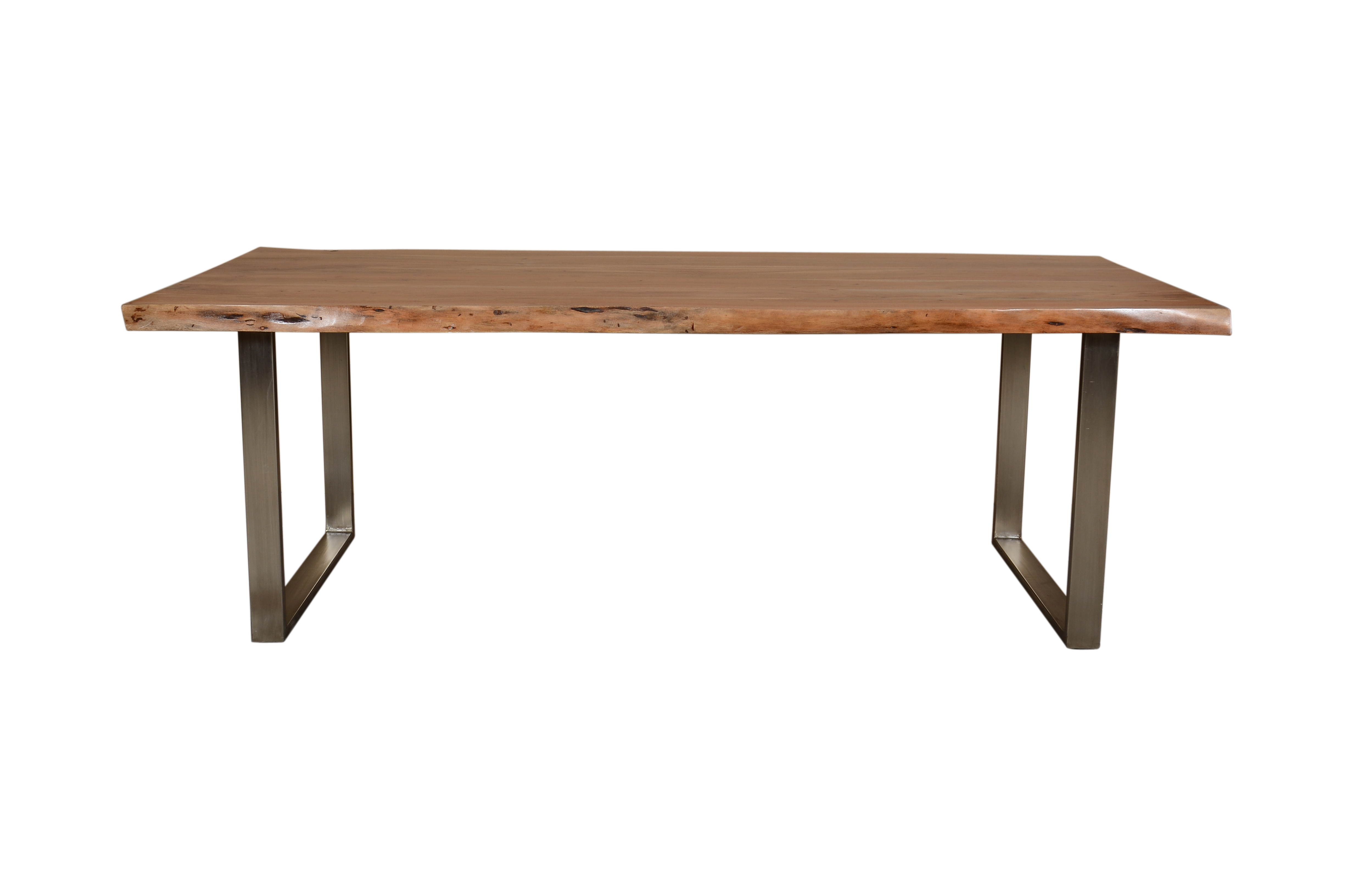 Live Edge Dining Table - Solid Acacia Wood Top, 6 Sitter Design | Handmade Artwork, Polished Finish, Indoor Use, Brass Accents