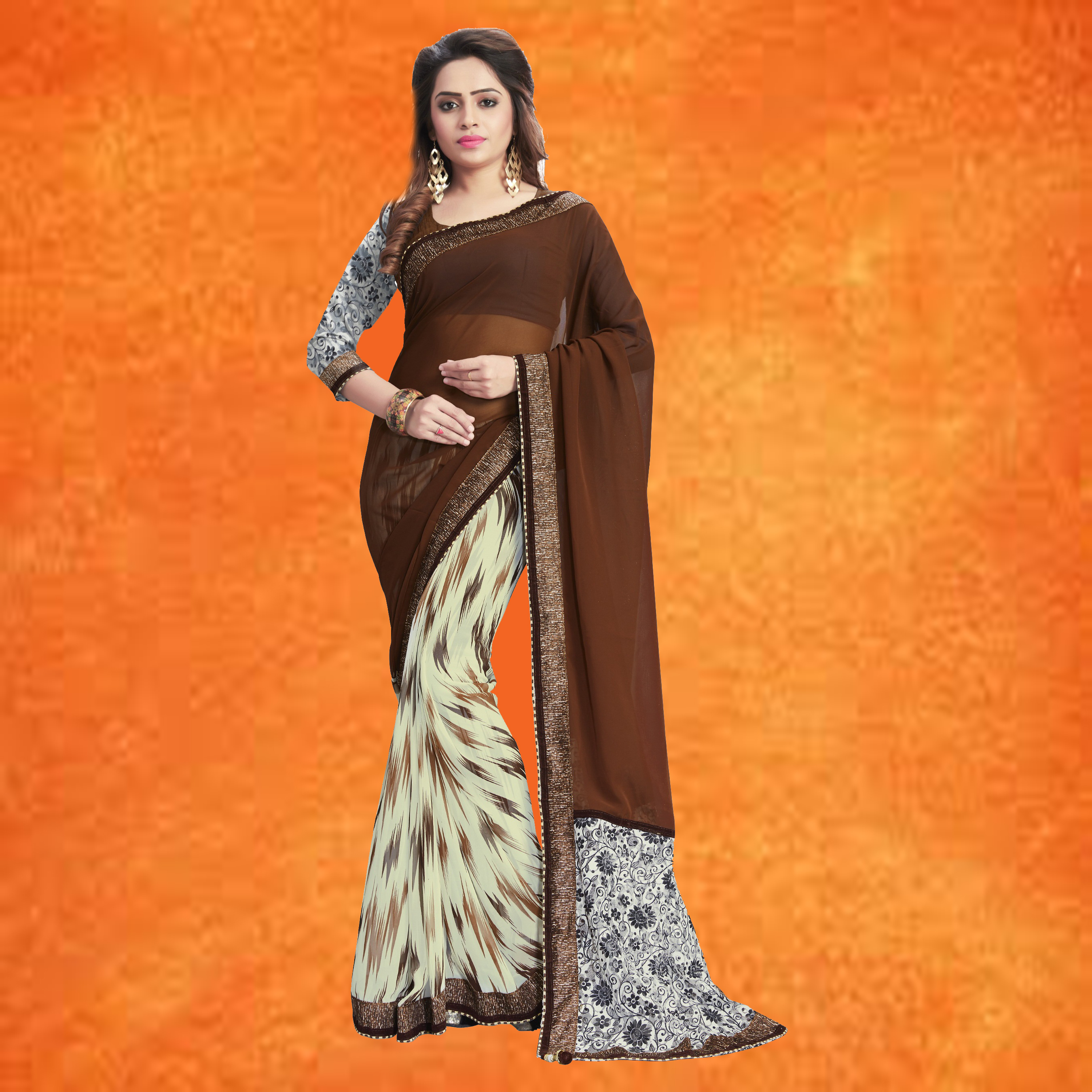 Georgette Printed Saree - Elegant Pink & Grey Design | Includes Matching Crepe Blouse Piece, Suitable For All Seasons