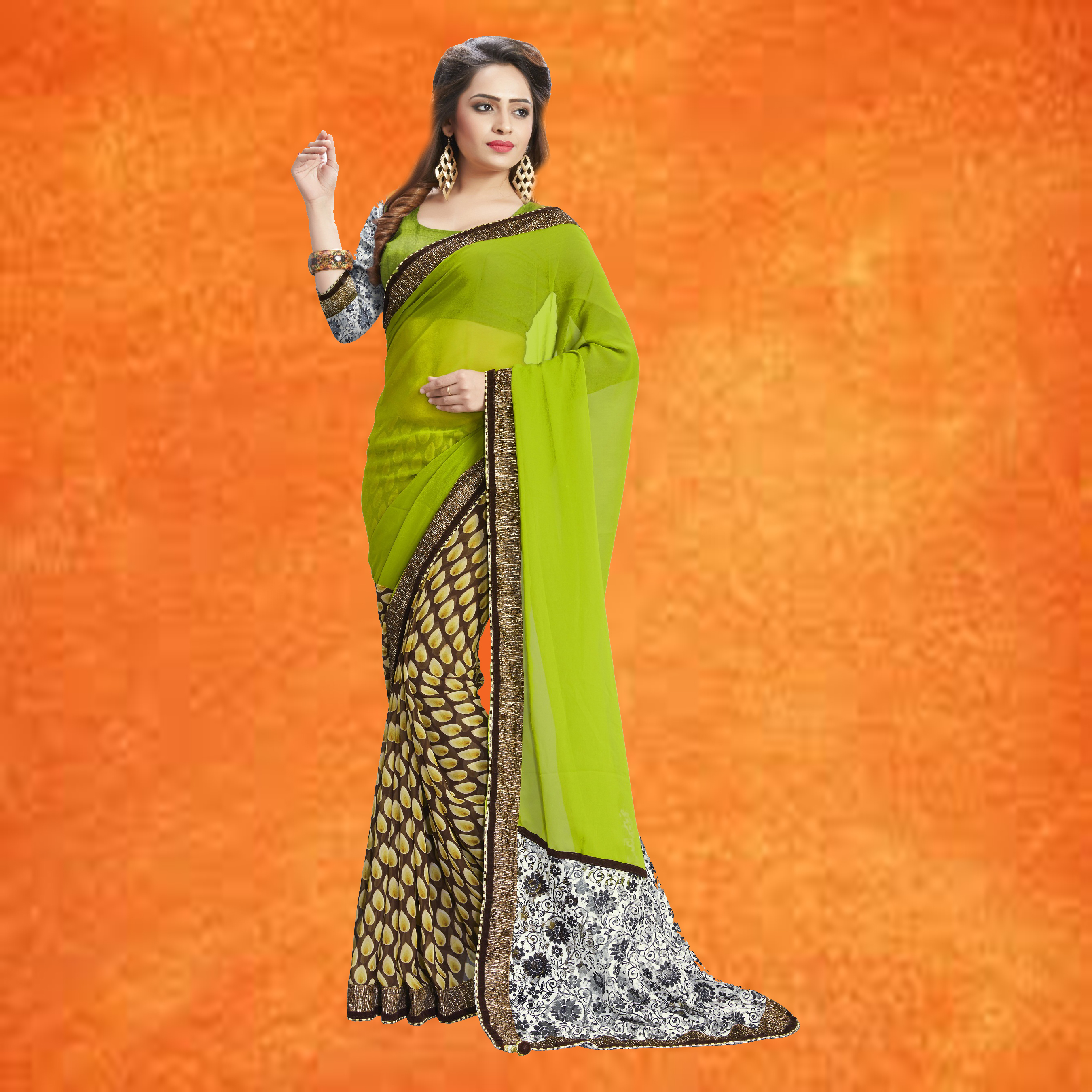 Georgette Printed Saree - Elegant Pink & Grey Design | Includes Matching Crepe Blouse Piece, Suitable For All Seasons