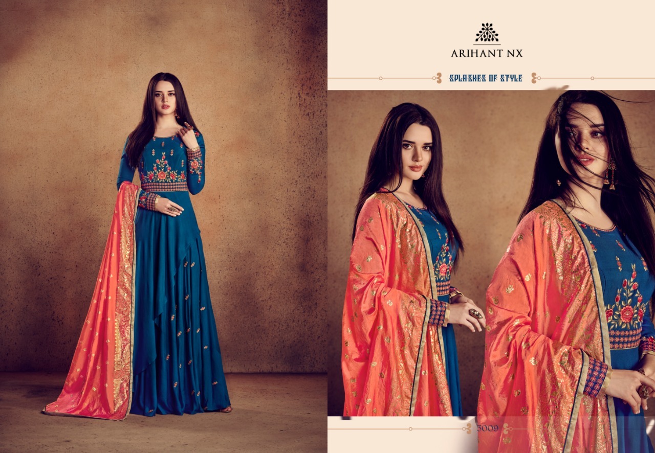 Arihant Designer Salwar Suits - Heavy 14 Kg Rayon Inner, Xxl Size, Blue Color, Full Sleeves, Embroidered Handwork, Season: Winter - Includes Sen Cotton Dupatta With Nylon Silk Foil