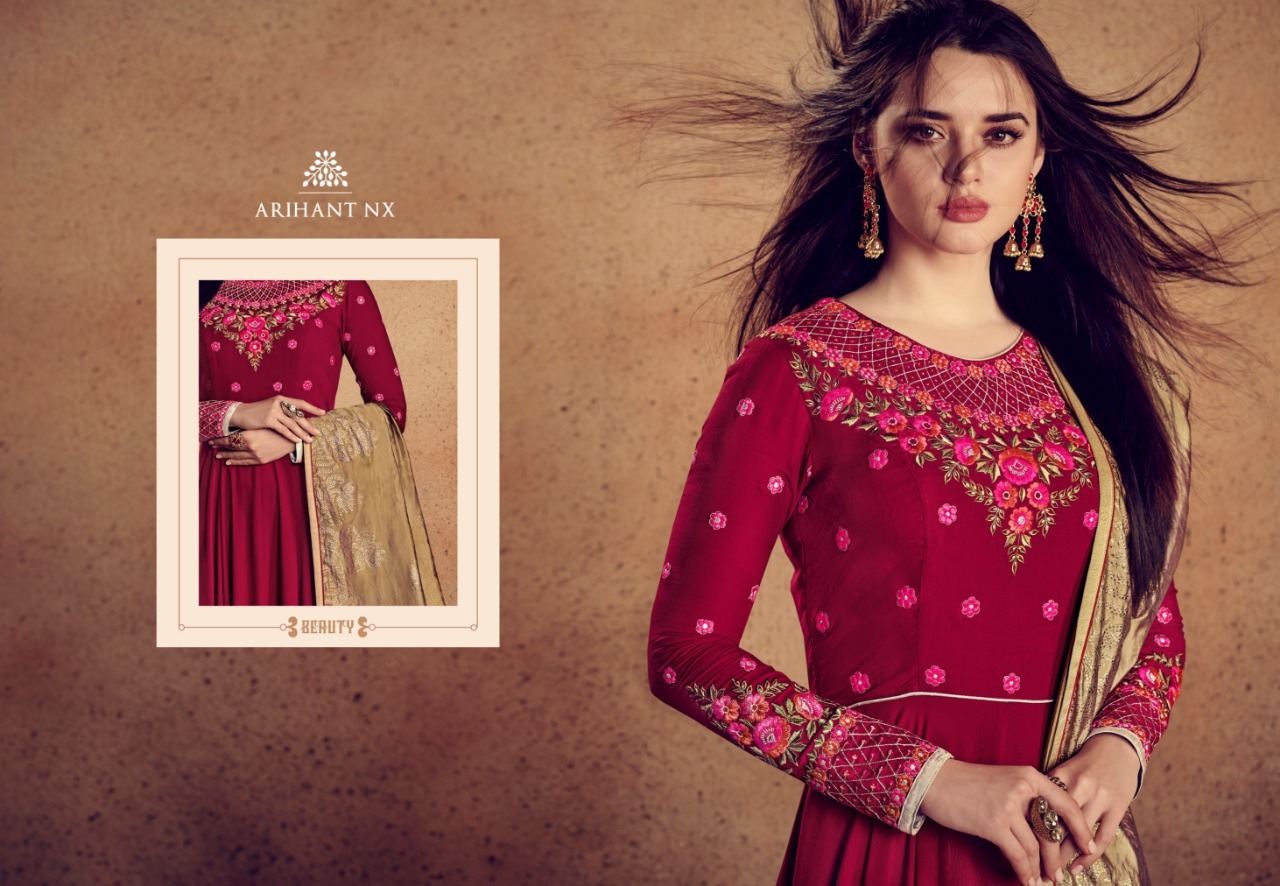 Arihant Designer Salwar Suits - Heavy 14 Kg Rayon Inner, Xxl Size, Blue Color, Full Sleeves, Embroidered Handwork, Season: Winter - Includes Sen Cotton Dupatta With Nylon Silk Foil