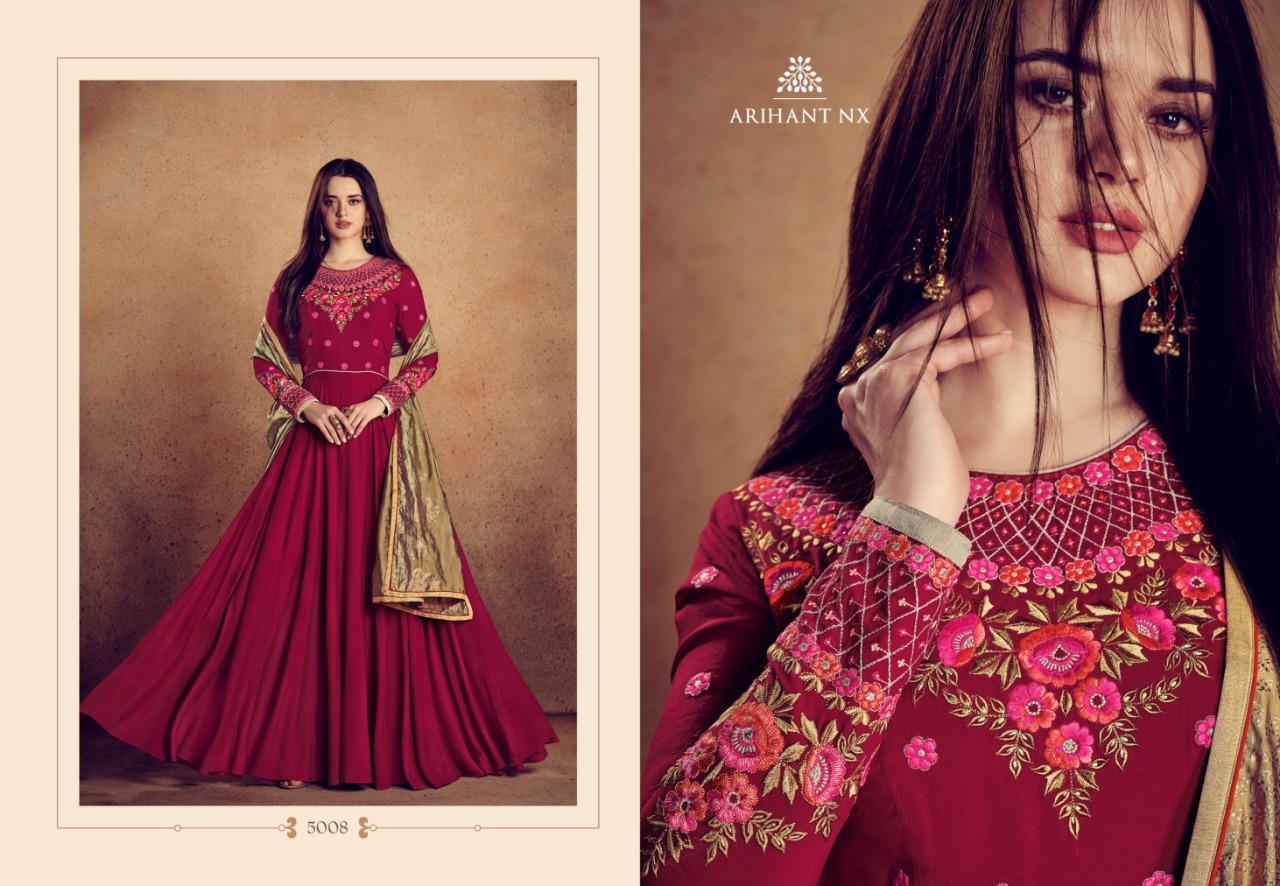 Arihant Designer Salwar Suits - Heavy 14 Kg Rayon Inner, Xxl Size, Blue Color, Full Sleeves, Embroidered Handwork, Season: Winter - Includes Sen Cotton Dupatta With Nylon Silk Foil