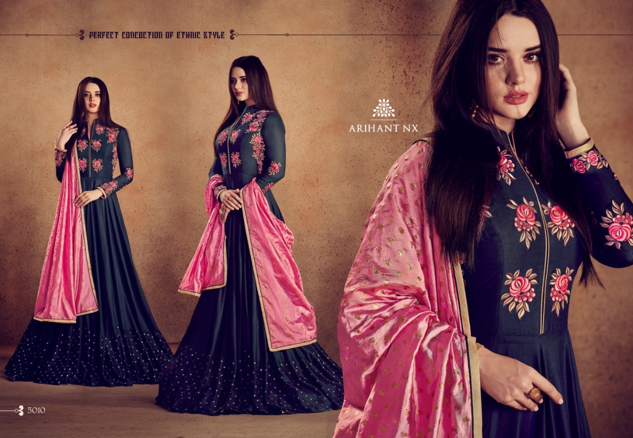 Arihant Designer Salwar Suits - Heavy 14 Kg Rayon Inner, Xxl Size, Blue Color, Full Sleeves, Embroidered Handwork, Season: Winter - Includes Sen Cotton Dupatta With Nylon Silk Foil