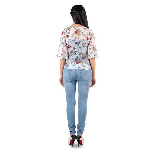 Printed White Top - Cotton Blend, Multiple Sizes, White | Stylish Design, Comfortable Fit, Floral Print, 3/4 Sleeves, Summer Wear