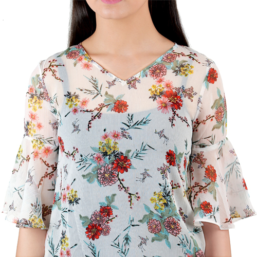 Printed White Top - Cotton Blend, Multiple Sizes, White | Stylish Design, Comfortable Fit, Floral Print, 3/4 Sleeves, Summer Wear