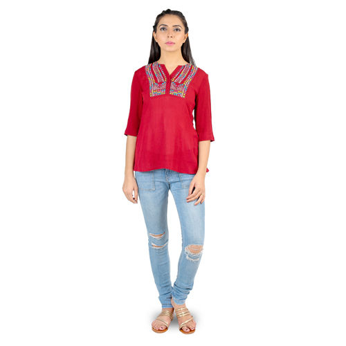 Hand Embroidered Maroon Tunic