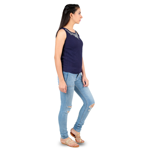 Hand Embroidered Navy Solid Top