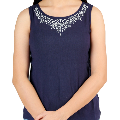 Hand Embroidered Navy Solid Top