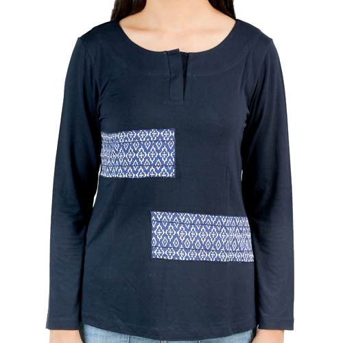 Printed Patchwork Navy Top