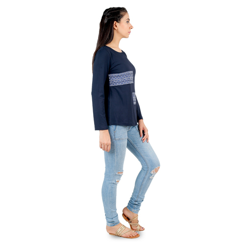 Printed Patchwork Navy Top
