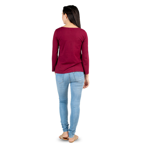 Printed Patchwork Rosewood Top - Cotton, S-xl, Maroon | Full Sleeves, Colorfast, Easy Wash