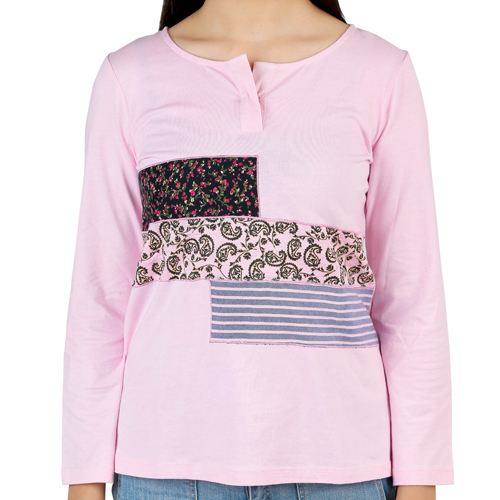 Printed Patchwork Baby Pink Top